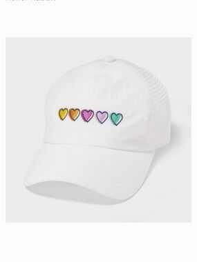 Roller Rabbit for Target White Trucker Hat with Rainbow Heart Embroidery